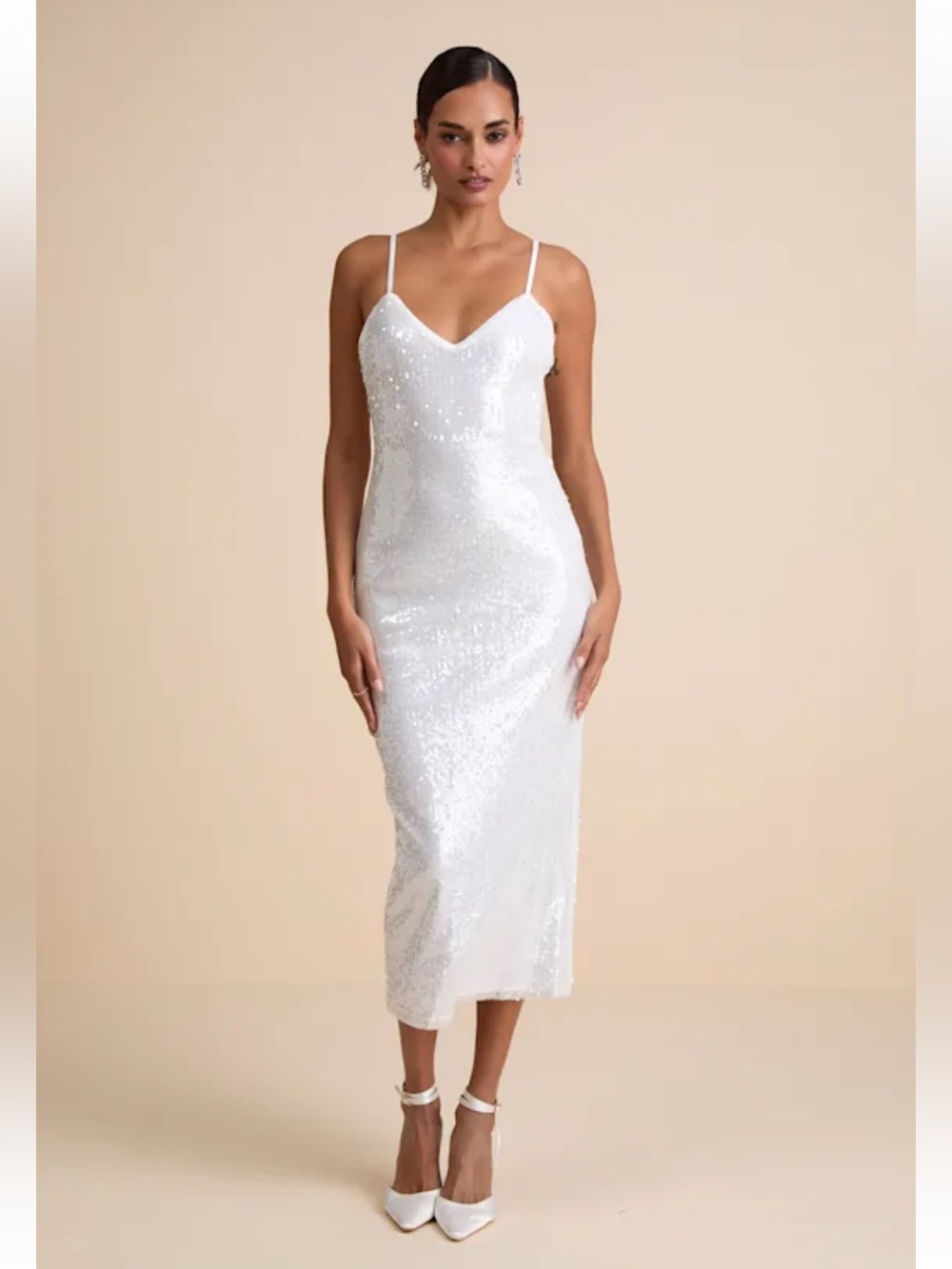 NWT Cahya White Sequin Tie-Back Midi Dress Lulu’s